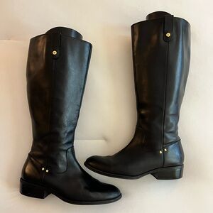 Sam Edelman Black Leather Tall Riding Boots with Gold Studs wide Calf